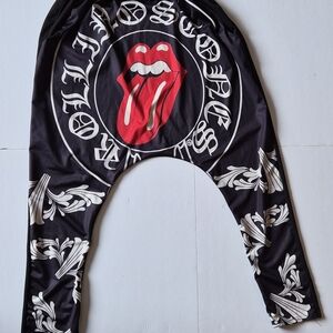 Rolling Stones Iconic "Hot Lips" Harem Pants - Black & White Scroll Print